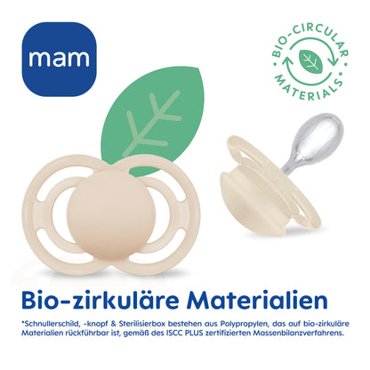 MAM Perfect Start Schnuller im 2er-Set, speziell für Neugeborene, zahnfreundlicher Baby Schnuller aus nachhaltigen & bio-erneuerbaren Materialien, mit Schnullerbox, 0-2 Monate, Biene/Schnecke - Meloni2