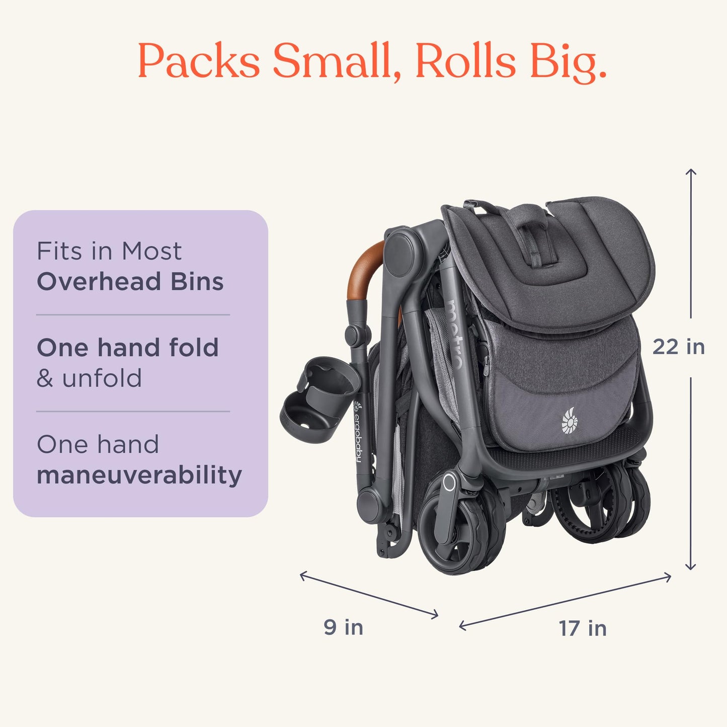 Ergobaby Metro3 Kinderwagen Buggy mit Liegefunktion, Baby-Buggy ab Geburt bis 22kg (0-4 Jahre), Zusammenklappbar und Autositz Kompatibel, höhenverstellbarer Griff, ergonomischer Sitz, Graphite Grey