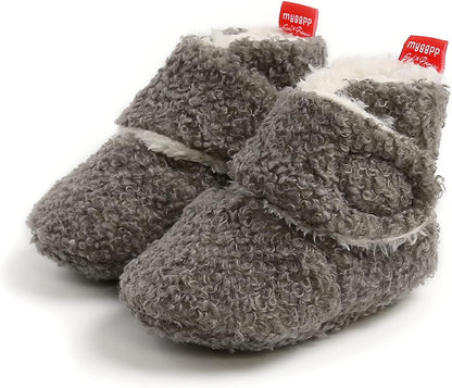 EDOTON Unisex-Baby Neugeborenes Fleece Booties, Baby Jungen Mädchen Weiche Sohlen Streifen Bootie Kleinkind Stiefel Niedlich Stiefel Socke Einstellbar