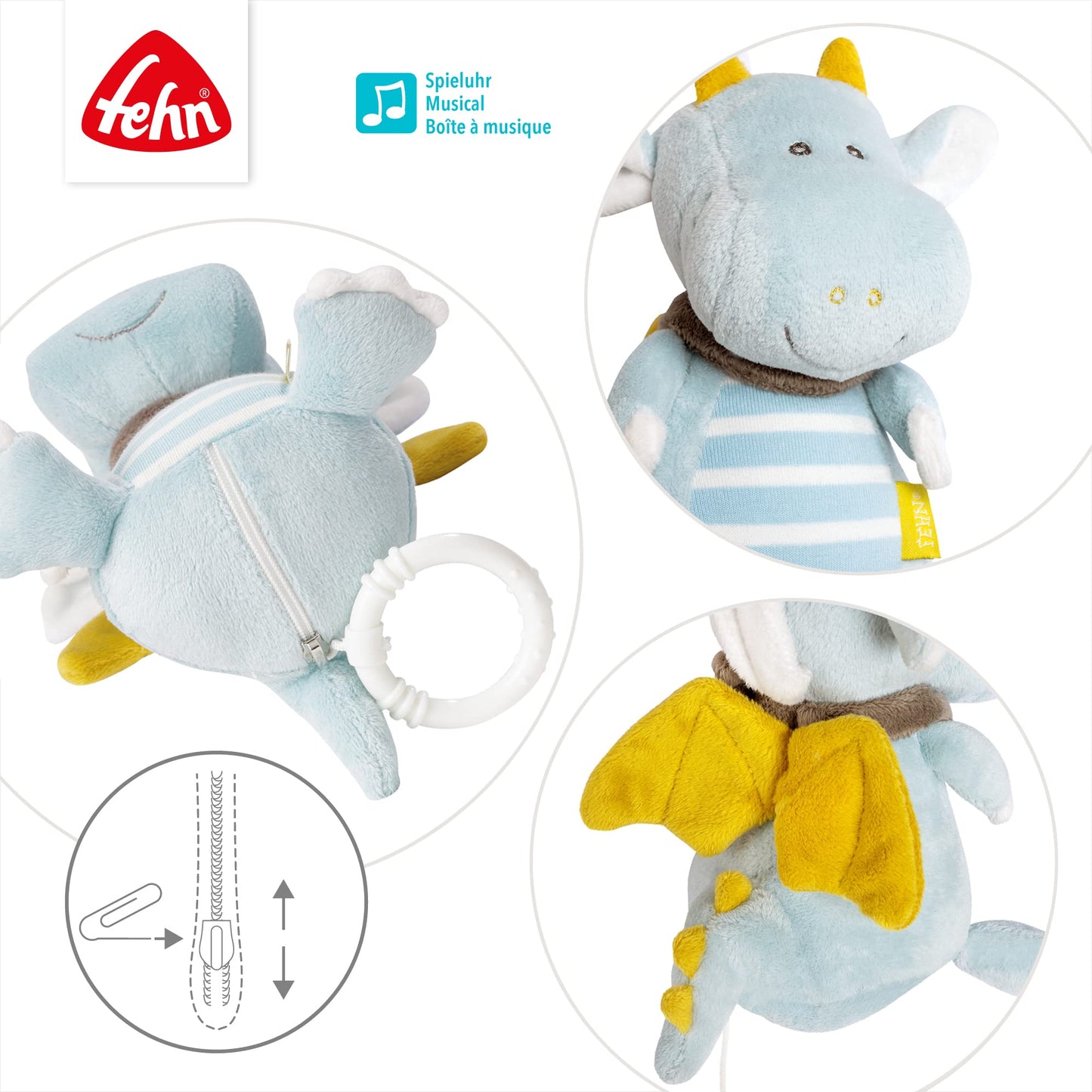 Fehn 154566 Music clock star - catch-up music box with removable playground for hanging on bed, stroller or baby bowl, for babies and toddlers from 0+ months, star, babylove, about 20cm