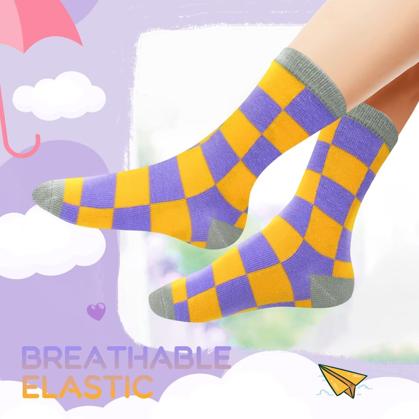TUUHAW 10 Paar Kinder Socken für Mädchen und Jungen Socken Mit Motiv Schulkind Baumwolle Socken Bunt Gr. 23-38