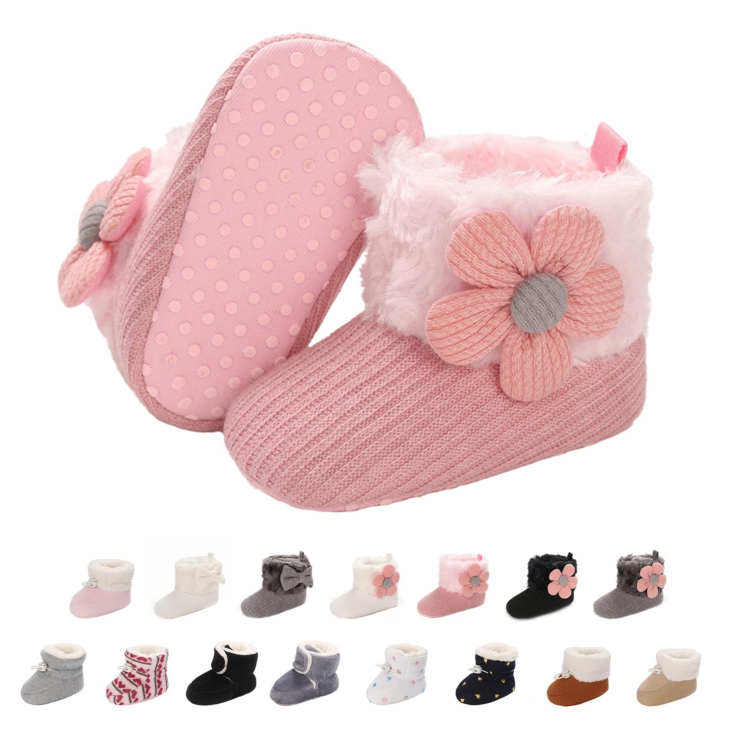 Baby Newborn Fleece Bootie, Winter Warm Non-Slip Soft Sole Winter Shoes, Sock Shoes, Cute Adjustable Crawling Shoes, Prewalker Boots for Girls and Boys, Toddler Size 0-18 Months