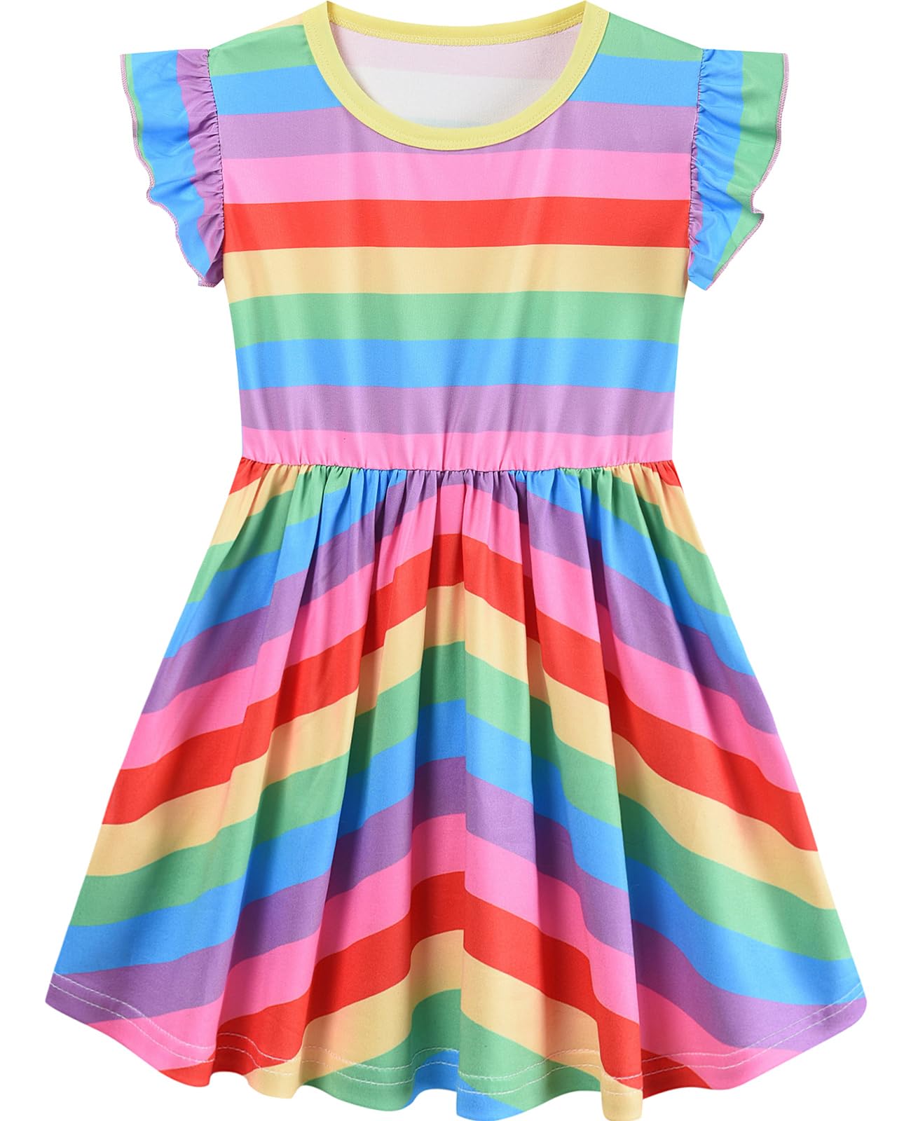 EULLA Kinder Mädchen Kleid Kurzarm Lässig A-Linie Regenbogenstreifen Erdbeere Marienkäfer Schmetterling Kleider Gr.92 98 104 110 116 122