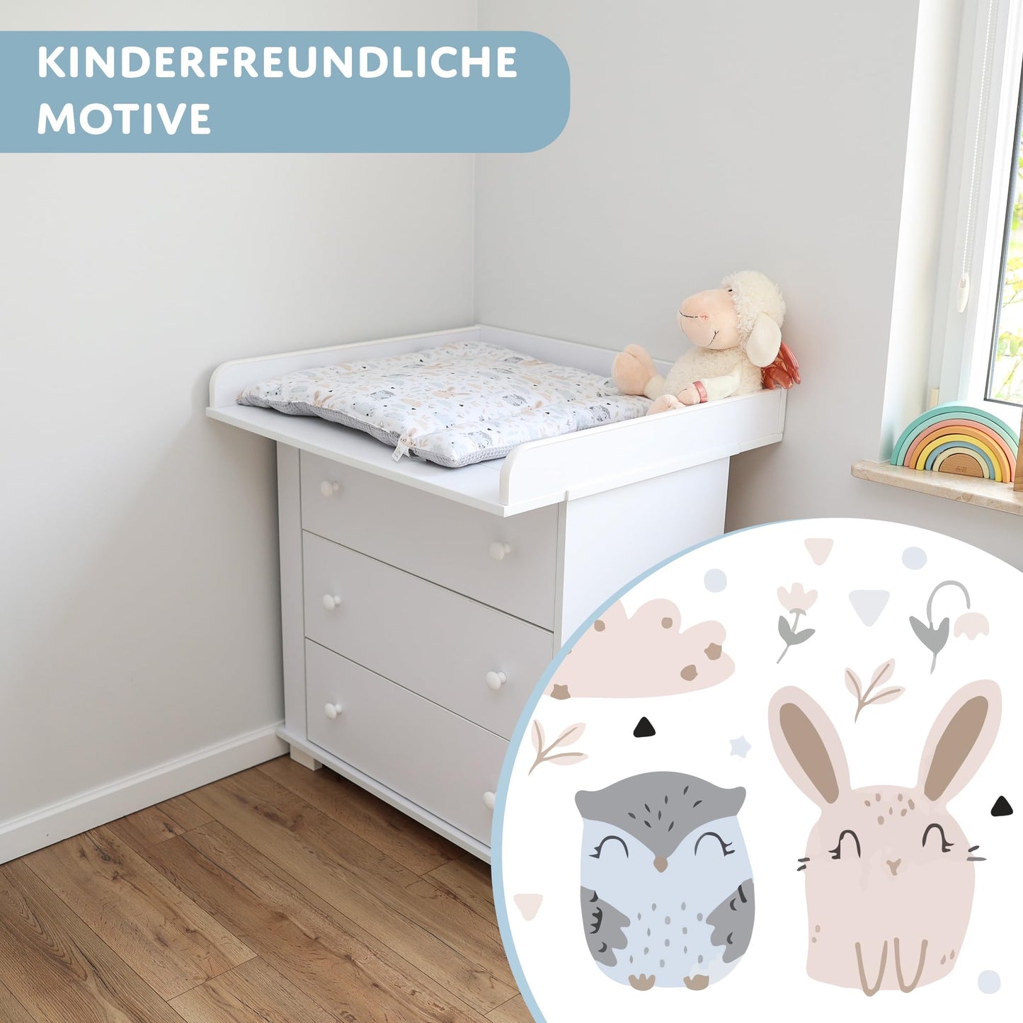 Wickelauflage Wickelunterlage aus Baumwolle 75x72 cm - Weich und waschbar Wickelunterlage für Babys Wickelmatte aus Stoff für Wickeltisch Wickelkommode oder Waschmaschine 75 x 72 Wilde Rose