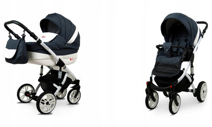 BabyLux® Bambimo Kinderwagen Set 3 in 1 - Lilly - incl. Babywanne, Buggy Sportsitz, Auto-Babyschale - Autositz - Kinderwagenset - Kombikinderwagen mit Wickeltasche, Regenschutz usw.
