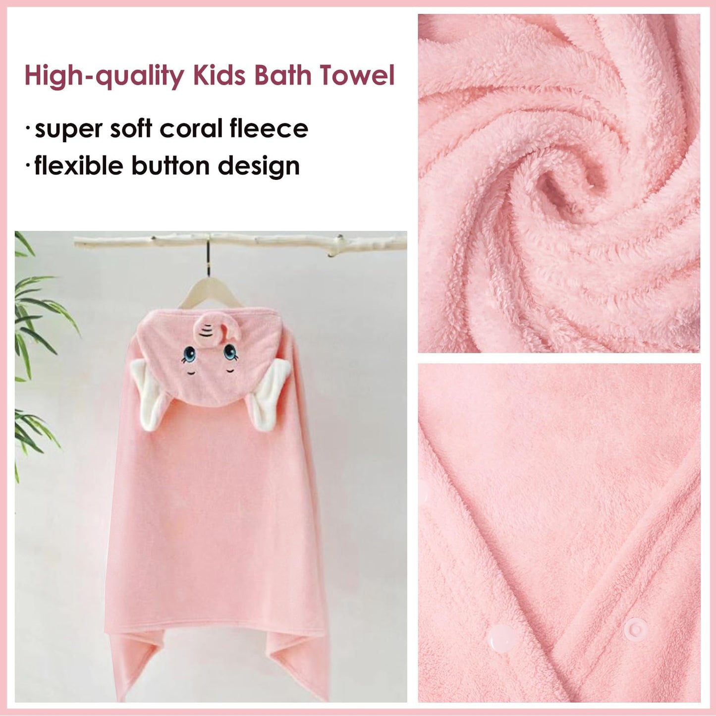 decalsweet Bath Towels for Kids, Large Softness and Absorbent Hooded Baby Bath Towel, Coral Fleece Children's Towel for Bathrobe Boys and Girls, 70 x 140 cm (Blue Elephant) 