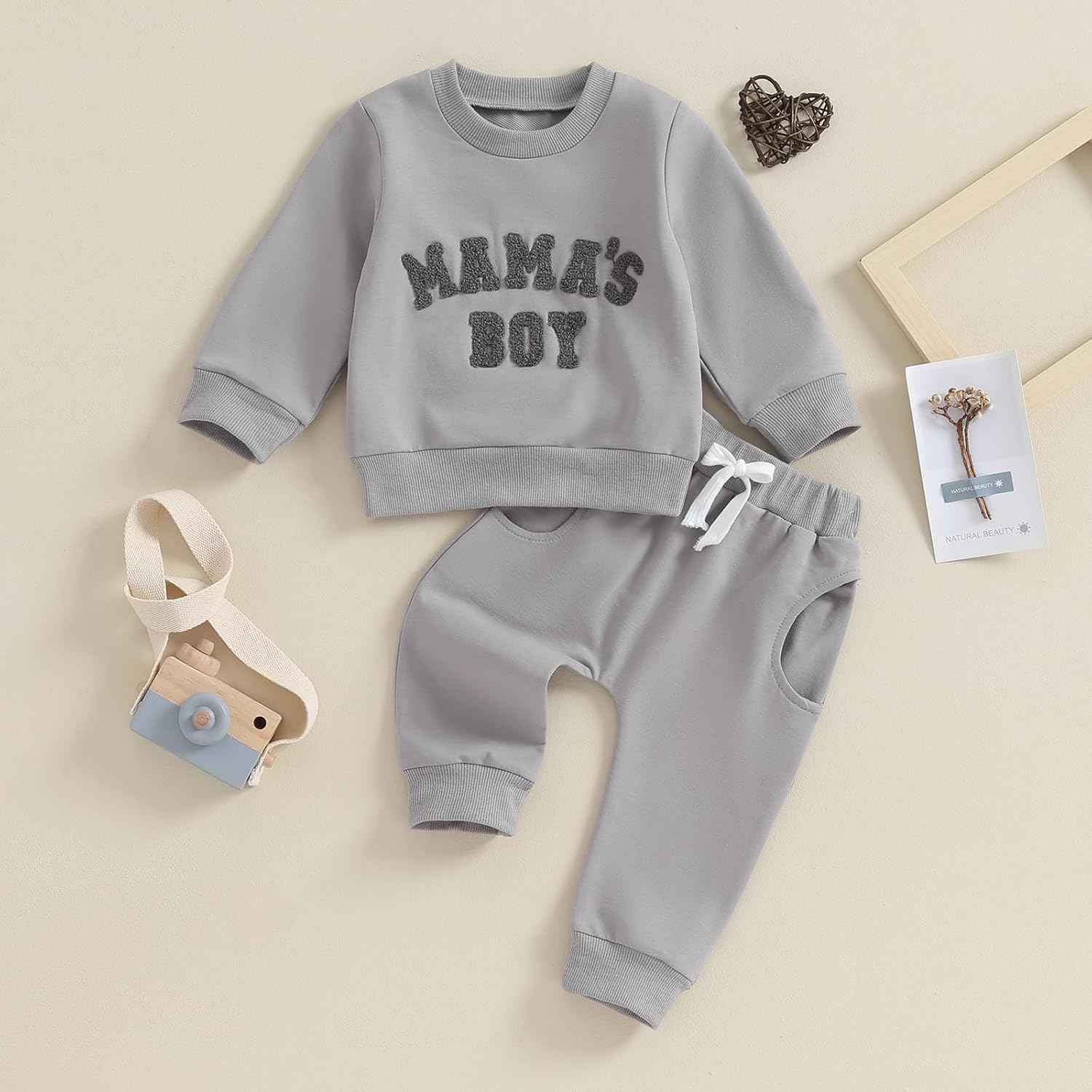 Baby Boys' Two-Piece Outfit, Long Sleeve Sweatshirt + Trousers, 2-Piece Set, Baby Clothing, 0-3 Years, Children's Outfit for Baby Boys