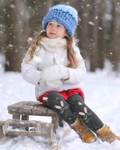 Domee Girls' Leggings Lined Thermal Trousers Warm Winter Cotton Embroidered Rabbit