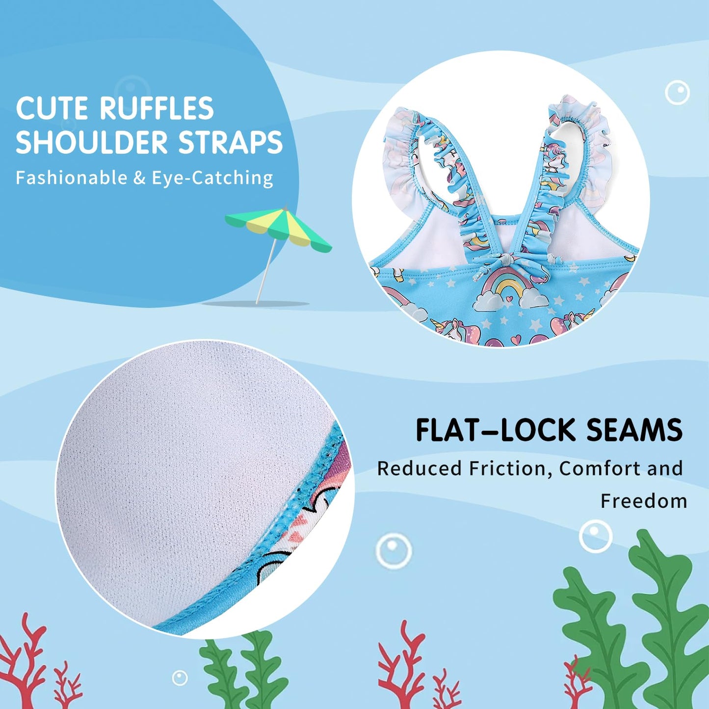 TIZAX Badeanzug für Mädchen Einteiliger Schwimmanzug Kleinkind Niedliche Rüschen Bademode Schnell trocknende Sommerferien Bikini für Kinder 2~7 Jahre