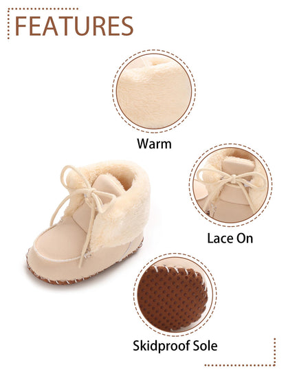 Adigau Baby Boys Girls Winter Boots Soft Sole Warm Boots Lace Flat Prewalker Snow Boots 0-18 Months