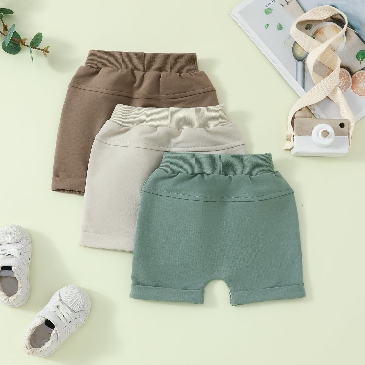 Himllauen Baby Jungen Shorts 3er-Pack Sommer Einfarbig Shorts 0-3 Jahre Kinder Kurze Hosen