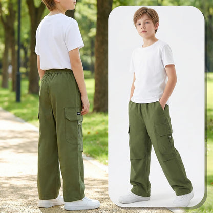Cargohose Jungen Baggy Jogginghose Baumwollhose Kinder Gr.122-170 | Jungs Jogger Hose, Elastische Taille, Cargo Hosen, Weites Bein Freizeithose, mit Taschen, Atmungsaktiv Streetwear Sporthose