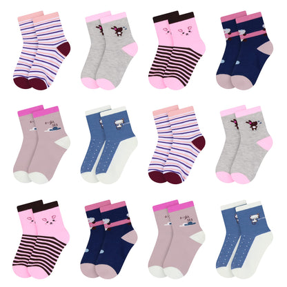 L&K-II 10/12 Paar Kinder Mädchen Socken aus Baumwolle Kleinkind niedliche Muster Kids Sneakersocken bunt 2808VA