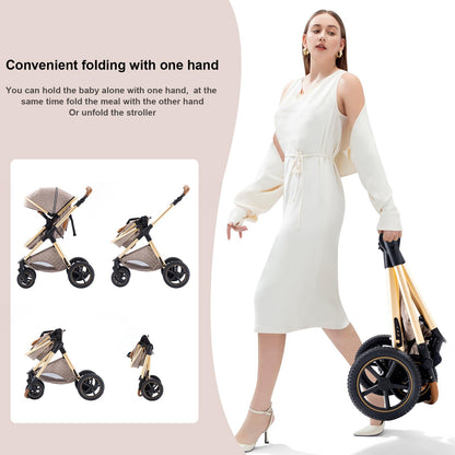 BEBBY 3-in-1 Kinderwagen KombiKinderwagen-Set 2-in-1 Buggy faltbar Luxus Hochlandschaft Neugeborenes Tragbarer Kinderwagen Zusammenklappbarer Kinderwagen Kinderwagen Travel System (D2-DEEPGREY)