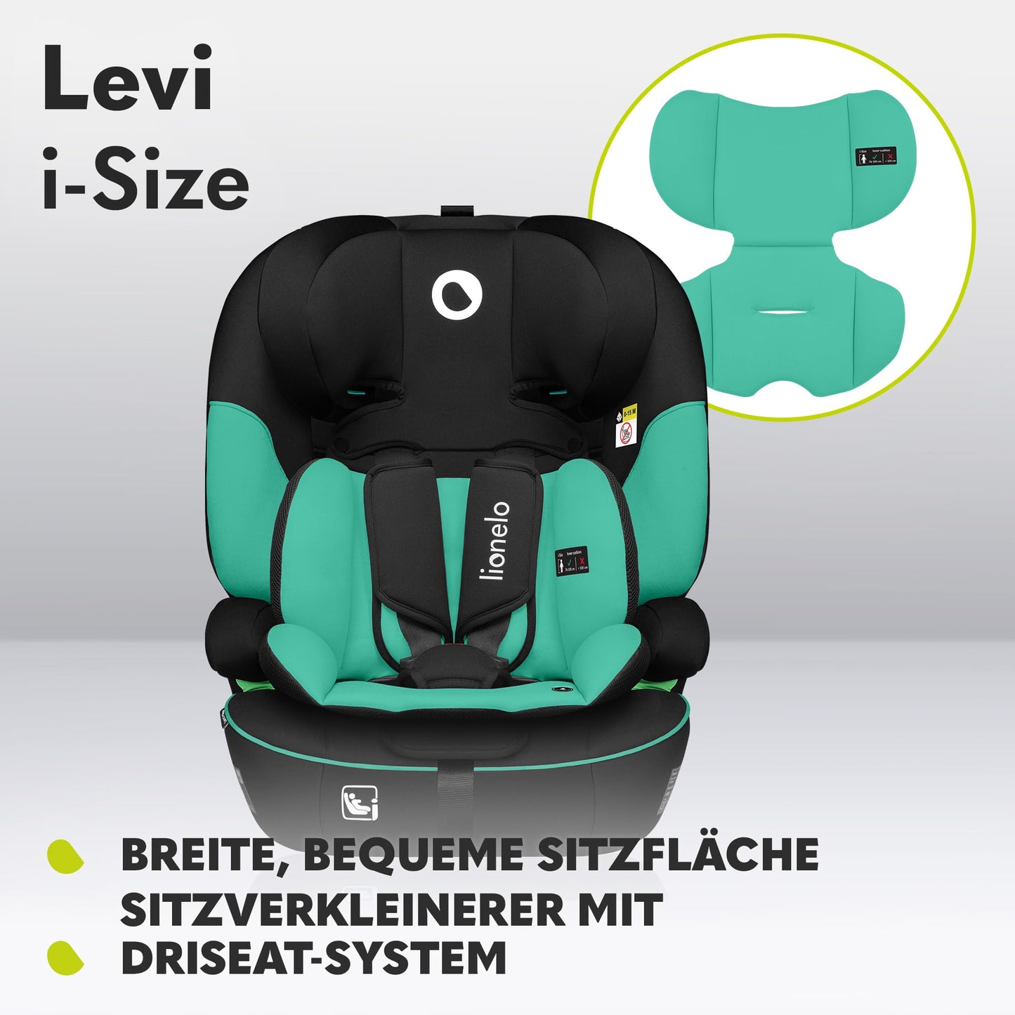 LIONELO LEVI I-SIZE 76-150 cm Kinderautositz, Gruppe 1 2 3, Seitenschutz, 10 Grad Kopfstützenverstellung Bequeme Armlehnen Verstellbare Rückenlehne, R129 i-Size