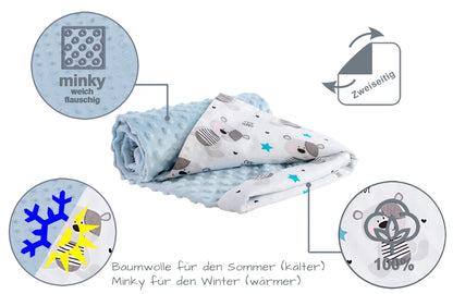 Medi Partners Babydecken Baby 100% Baumwolle Krabbeldecke Babydecke 75x100cm doppelseitig Kinderbett Minky Kuscheldecke Kinderwagen (REH mit grauem Minky)