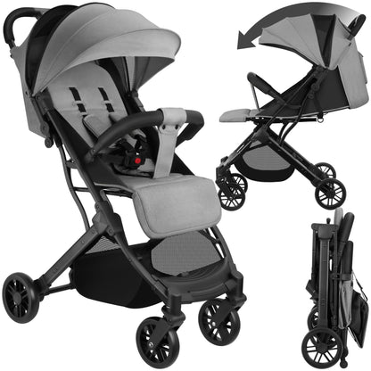 tectake® Buggy Kinderwagen von 0 bis 3 Jahre, Wagen für Baby Erstausstattung Neugeborene und Kinderbuggy, einhändig faltbarer Reisebuggy, Reisekinderwagen, Baby Wagen mit Verdeck - grau/beige - Meloni2
