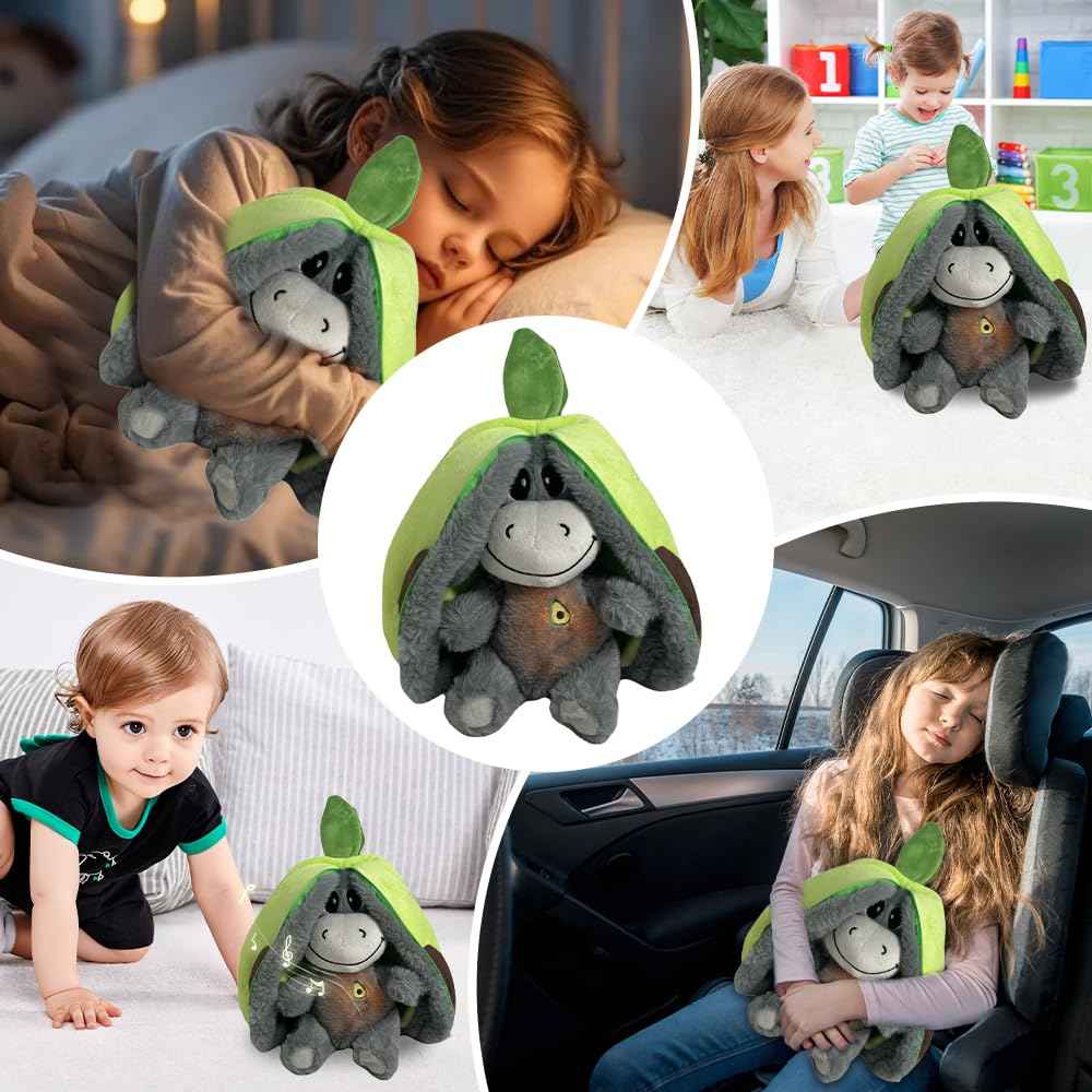 Atmendes Kuscheltier Esel, 32cm Herzschlag Plüsch Esel mit Atmung, Musik und Lichtern, Weiches Erdbeer Avocado Plüschtier Puppe, Kuscheltier Atmet Esels zum Linderung Angstzuständen (Rosa)