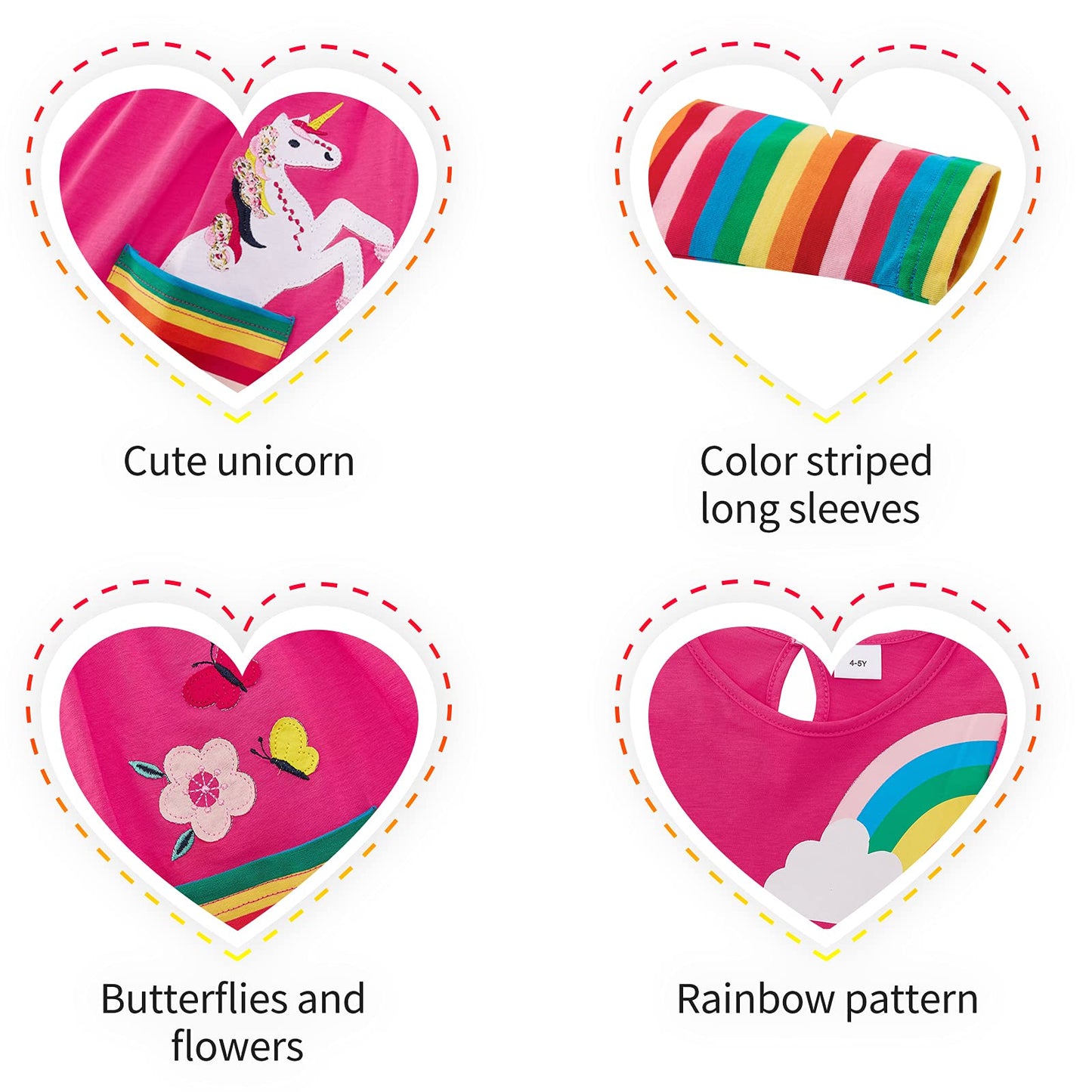 SFreeBo Girls Dresses Unicorn Rainbow Dress Kids Girls Gift Cotton Colourful Dresses for Girls 104 110 116 122 128