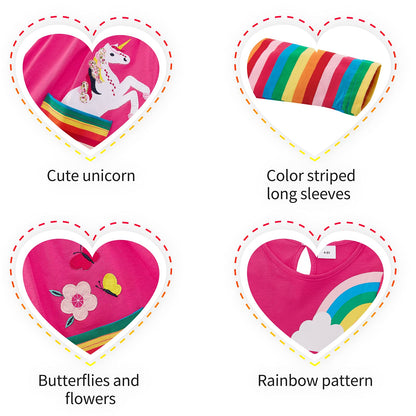 SFreeBo Girls Dresses Unicorn Rainbow Dress Kids Girls Gift Cotton Colourful Dresses for Girls 104 110 116 122 128