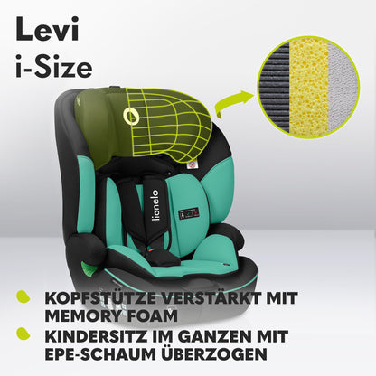 LIONELO LEVI I-SIZE 76-150 cm Kinderautositz, Gruppe 1 2 3, Seitenschutz, 10 Grad Kopfstützenverstellung Bequeme Armlehnen Verstellbare Rückenlehne, R129 i-Size - Meloni2