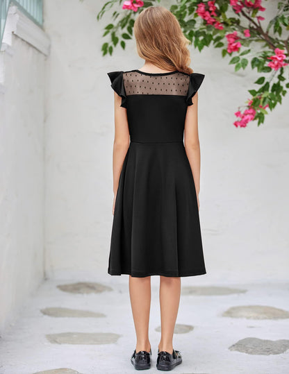 Arshiner Girls Dress Summer Dress Ruffle Short Sleeve Mesh A Line Casual Party Dresses with Pockets Kids Dresses for 6-13 Years 