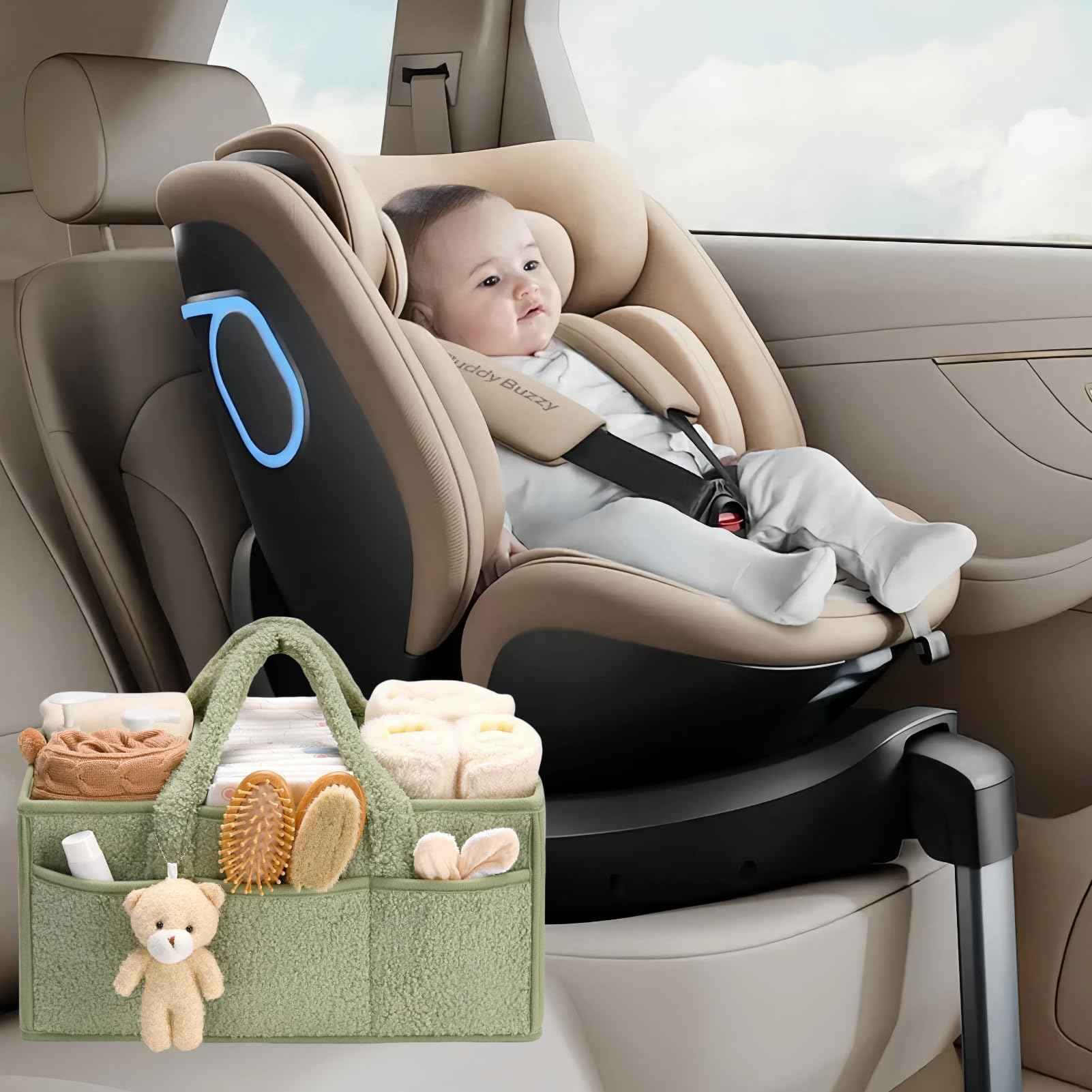 Changing Bag Organiser, Changing Table Organiser, Portable Changing Basket with Removable Compartments, Plush Changing Organiser with Handles, Baby Storage Basket for Changing and Baby Things