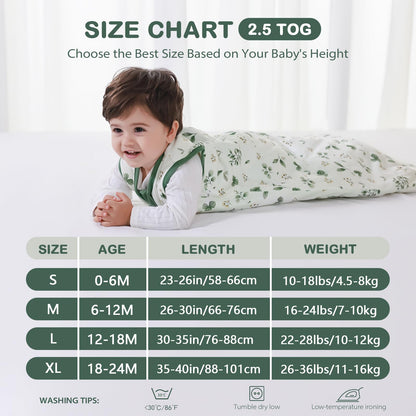 Mosebears Baby Sleeping Bag Winter 2.5 Tog, 100% Cotton Baby Winter Sleeping Bag for Babies 0-24 Months, M (6-12 Months)