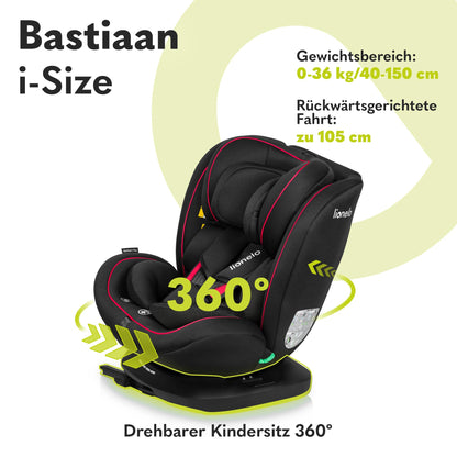 LIONELO Bastiaan i-Size One 360o drehbarer Autositz für Kinder von 40-150 cm, Montage in Fahrtrichtung und entgegen der Fahrtrichtung möglich, ISOFIX Pas TopTether Einstellbare Rückenlehne