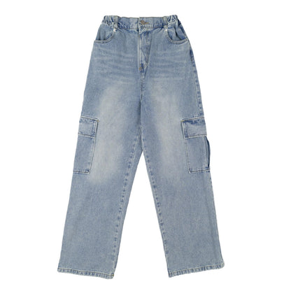 Rolanko Girls' Jeans Trousers with Hole, Denim Blue Jeans, Vintage Trousers With Wide Leg for Children