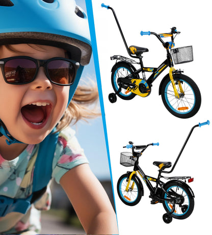 MIRAVO Kinderfahrrad Fahrrad Kinder Ab 2 Bis 8 Jahre Mit Stützrädern Schubstange V-Brake Bremsen Rückstrahl Aufkleber 12 16 20 Zoll Radgröße Korb Für Junge Spark - Meloni2