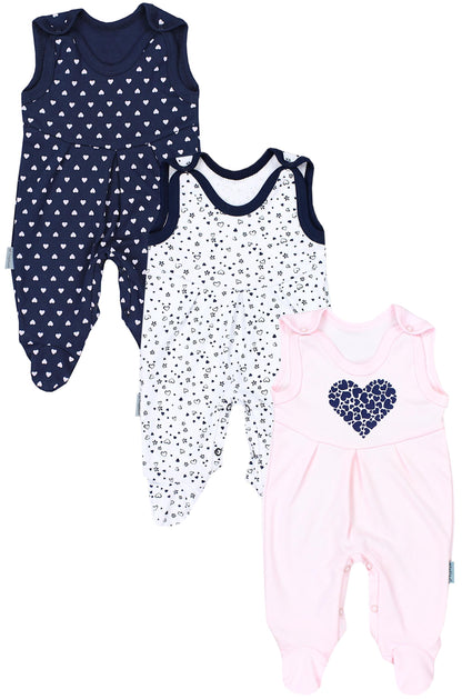 TupTam Baby Mädchen Strampler mit Fuß 3er Pack