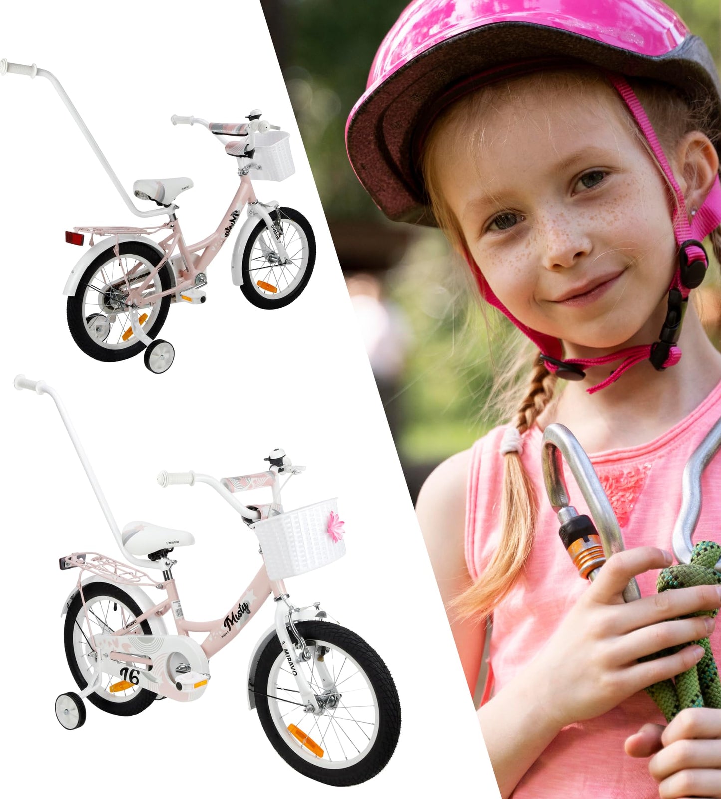 MIRAVO Kinderfahrrad Fahrrad Kinder Ab 2 Bis 8 Jahre Mit Stützrädern Schubstange V-Brake Bremsen Rückstrahl Aufkleber 12 16 20 Zoll Radgröße Korb Für Mädchen Misty - Meloni2