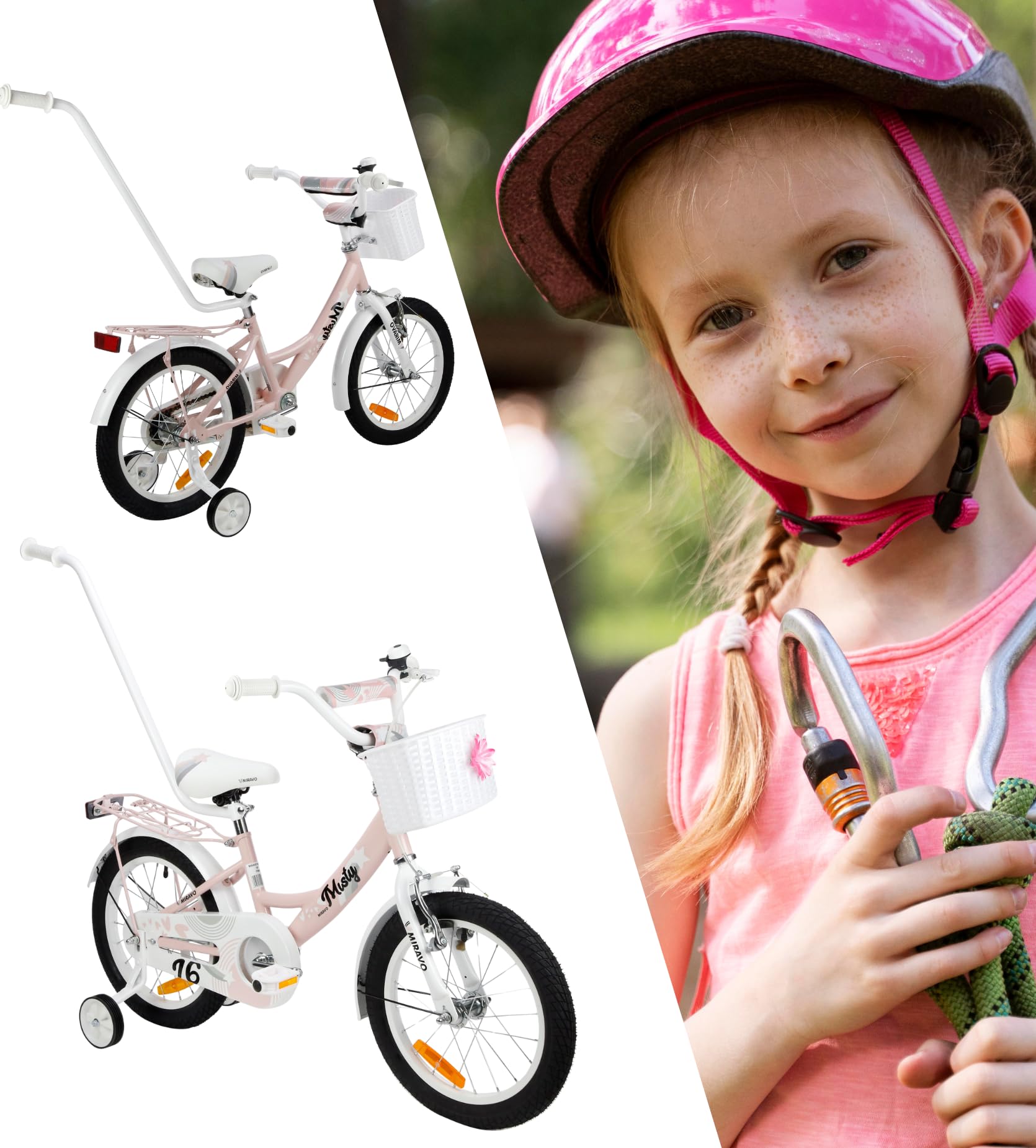 MIRAVO Kinderfahrrad Fahrrad Kinder Ab 2 Bis 8 Jahre Mit Stützrädern Schubstange V-Brake Bremsen Rückstrahl Aufkleber 12 16 20 Zoll Radgröße Korb Für Mädchen Misty - Meloni2