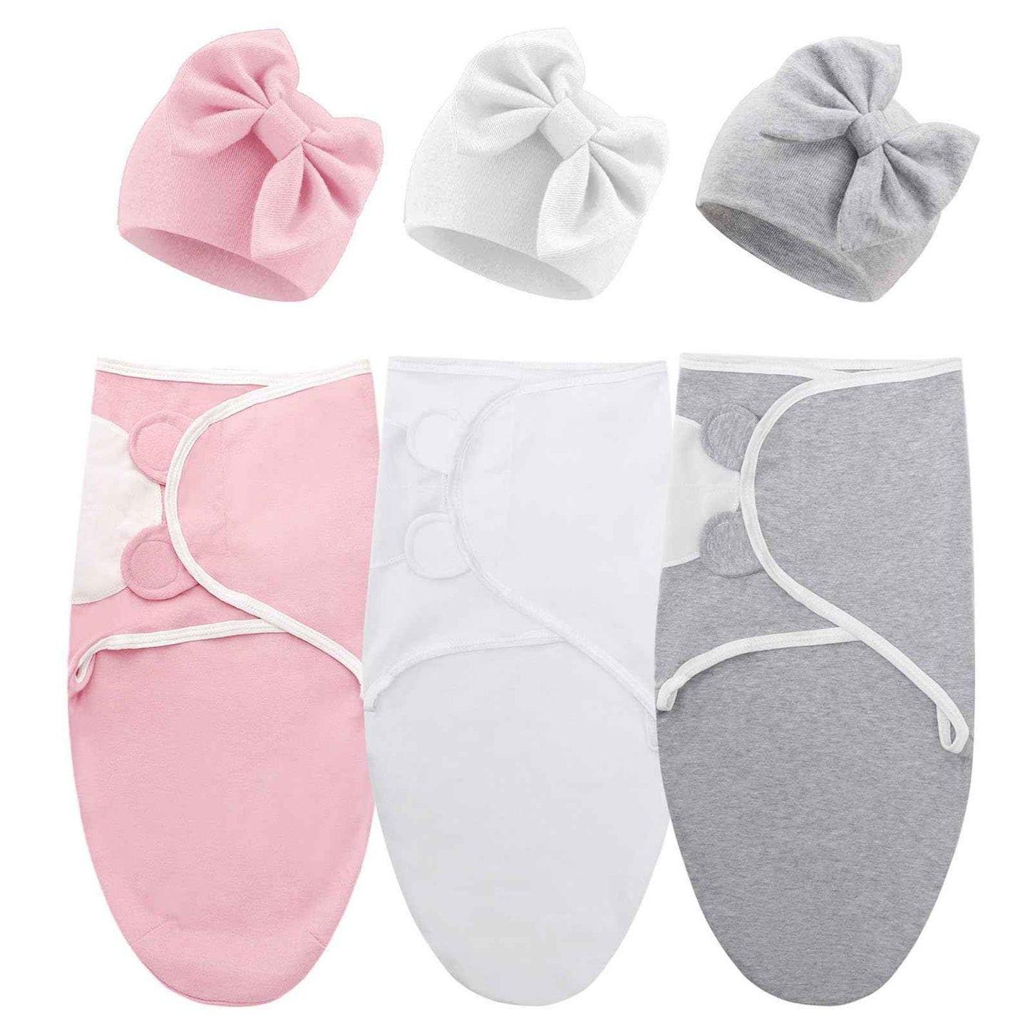 DRESHOW Neugeborene Swaddle Decke Hut Set Baby Gedruckt Swaddles Säugling Einstellbar Schlafsack für 0-3 Monate Mädchen Jungen