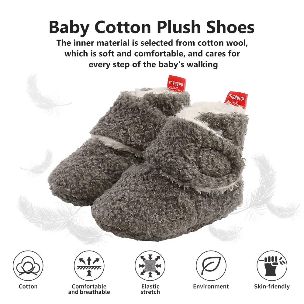 Newborn Warm Winter Booties, Organic Cotton Lining and Non-Slip Stripes, Booties, Sock Shoes for Winter with Soft Sole, Crawling Shoes, Size 0 - 18 Months, Baby Boys and Girls, Prewalker and Toddler Shoes