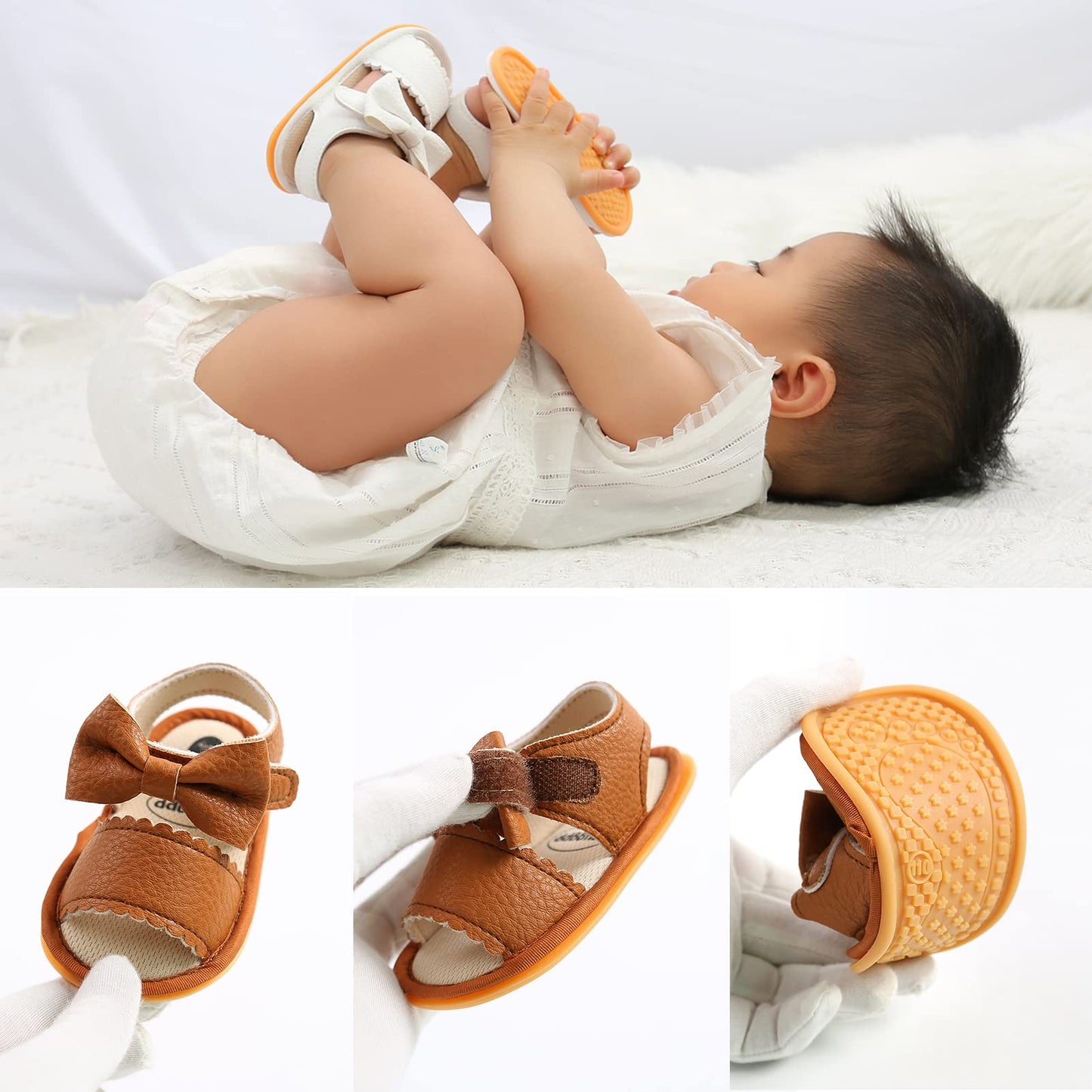 Babyschuhe RVROVIC Sandalen für Jungen und Mädchen mit weichem Sohlen, leichten Sommer-Schuhen und Schleifen-Knoten für Kleinkinder, ideal für den Outdoor-Gang.