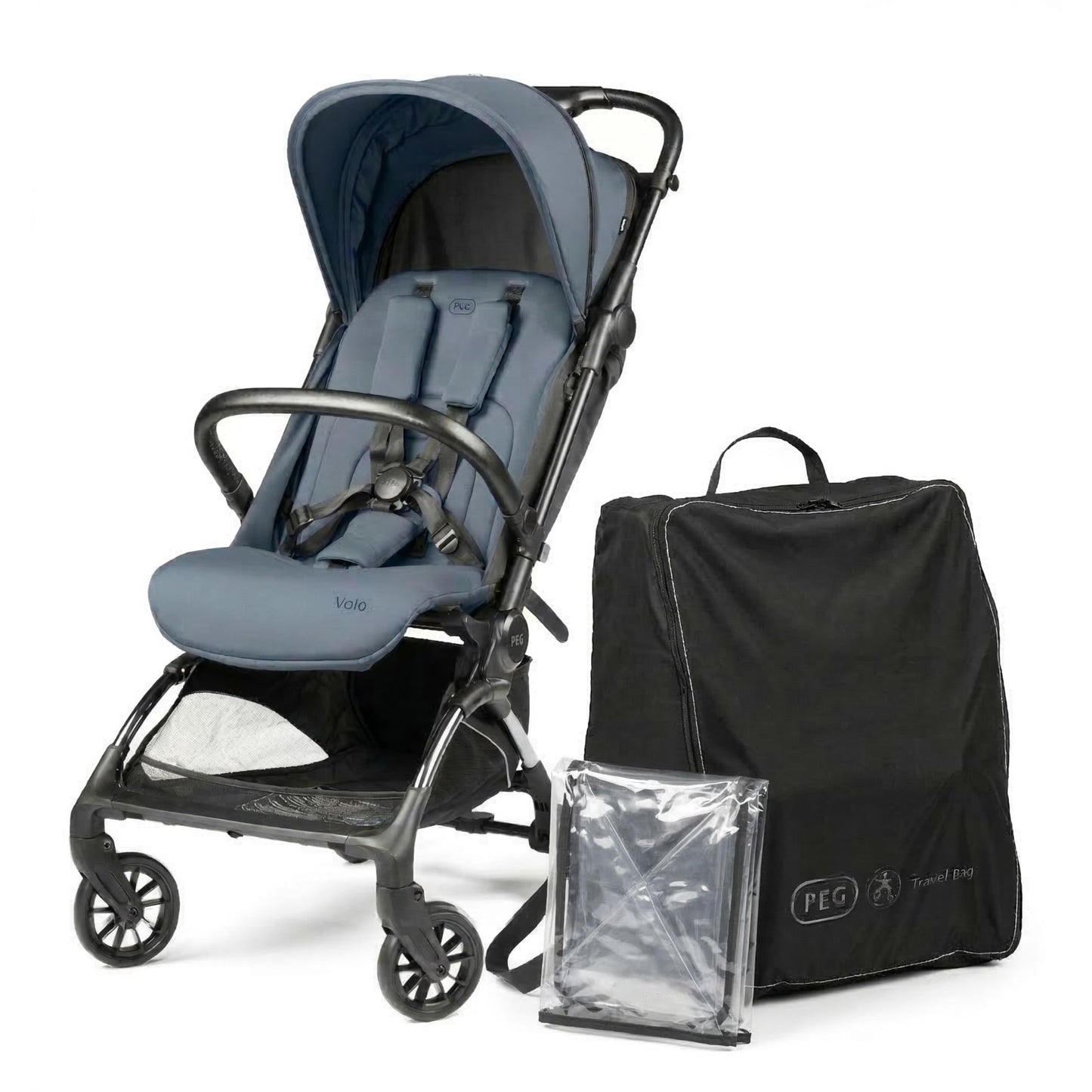 PEG Leichter Buggy Volo mit Regenschutz, Handgepäckgröße, Flugzeuggeeignet, Kompakt, Ab Geburt bis 22 kg, Reisetasche Inklusive, Malva