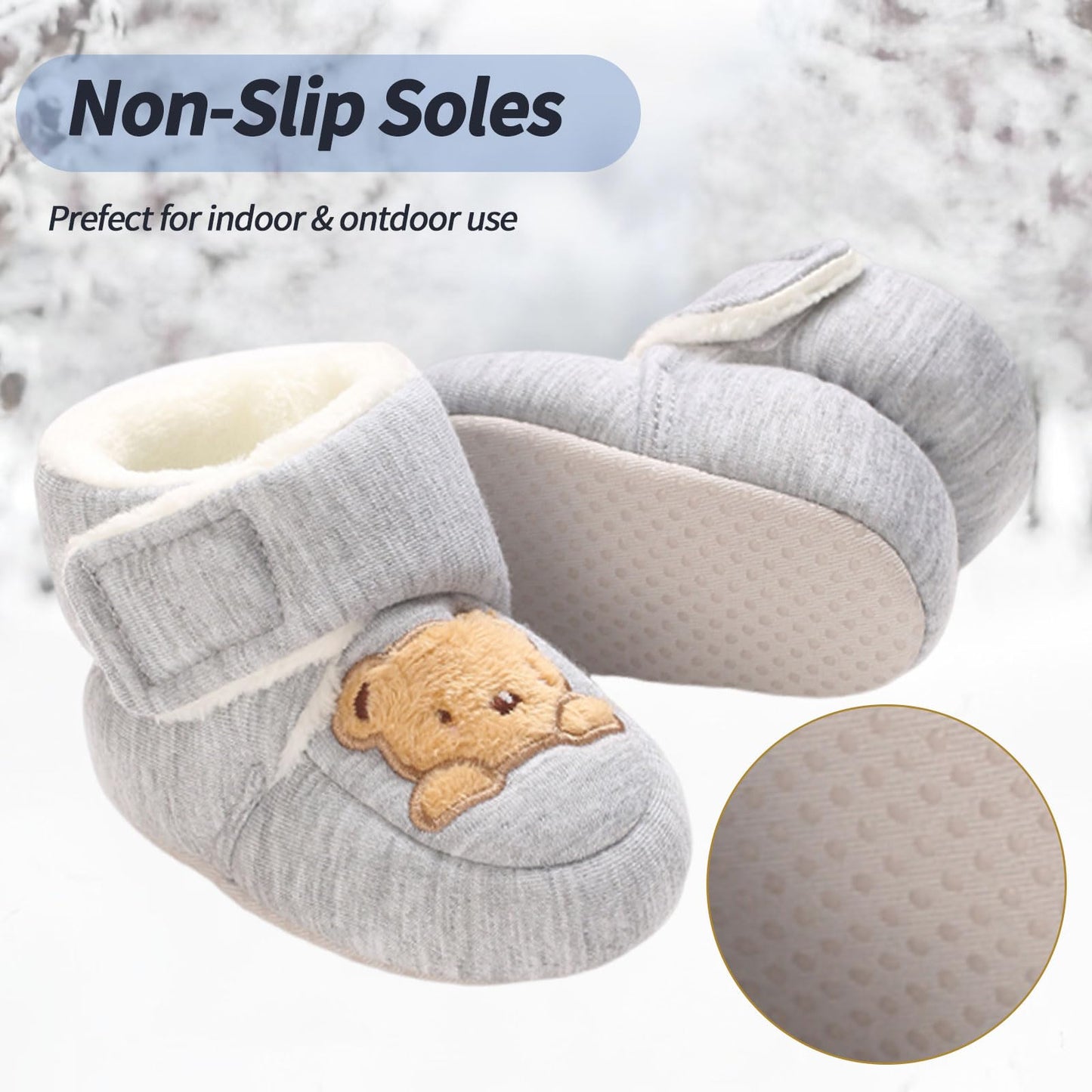 Baby Winter Shoes Warm Baby Shoes Winter Non-Slip Adjustable Newborn Snow Shoes First Walking Shoes Lined Thermal Fleece Crawling Shoes Slippers Winter Boots 0-18 Months