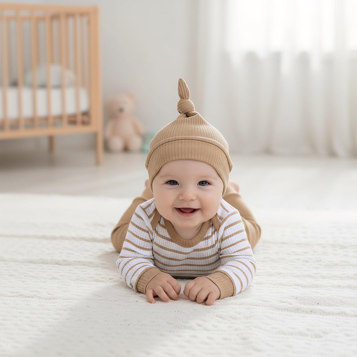 Baby Jungen Kleidung Gestreifter Body Strampler Langarm Top + Hose + Hut Baby Kleidung Set Baumwolle Weiche Kleidung Set für Neugeborene Kleinkinder 0-18 Monate