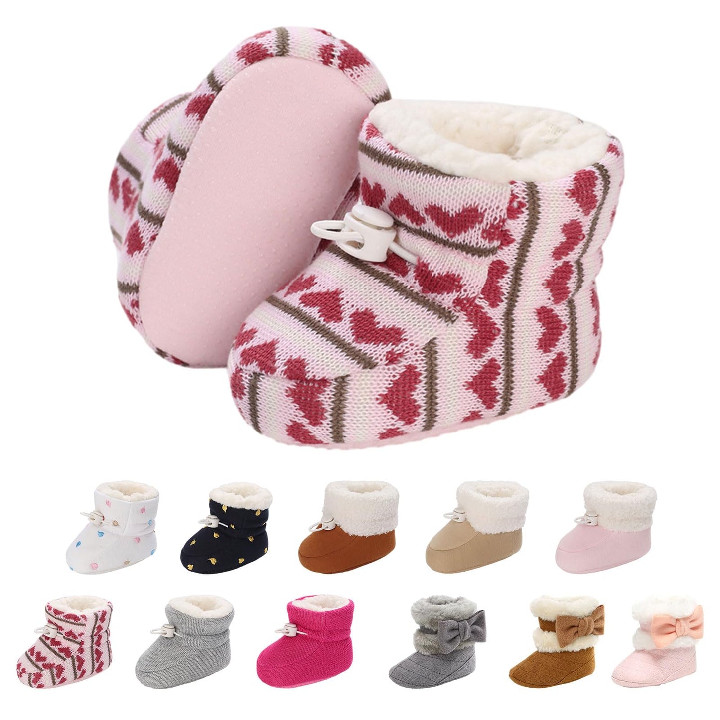 Tolaler Baby Newborn Fleece Booties Unisex, Thickened Lining, Warm Baby Winter Shoes, Adjustable Non-Slip with Soft Sole, Baby Booties/Everyday Wear (0–18 Months)