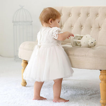 Baby Mädchen Weiße Taufe Kleid mit Kapuze Neugeborene Taufe Kleid Spitze Kleid für Hochzeit Geburtstag