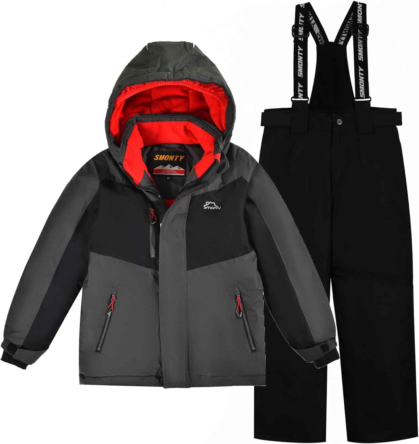 SMONTY Children's Snowsuit for Boys, Winter Ski Jacket and Trousers Set with Hood Strap, Windproof, Waterproof, Warm Coat