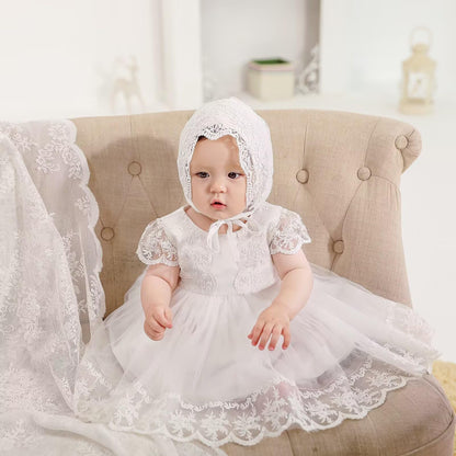 Baby Mädchen Weiße Taufe Kleid mit Kapuze Neugeborene Taufe Kleid Spitze Kleid für Hochzeit Geburtstag