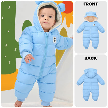 Minizone Baby Winter Jumpsuit with Hood, Romper Snowsuit Boys and Girls, Long-Sleeve Jumpsuit, Warm Outfits, Gift, 6-9 Months, 80 cm, Black