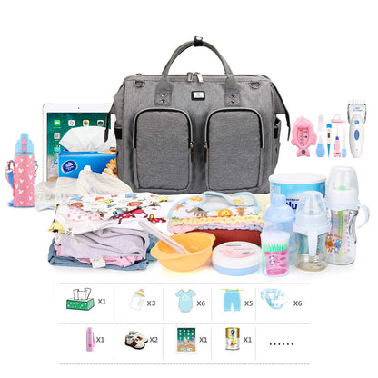 Wickeltasche mit wasserdicher Wickelunterlage und 2 Kinderwagen Haken verstellbare Schultergurt multifunktionale Umhängetasche Reisetasche für Unterwegs