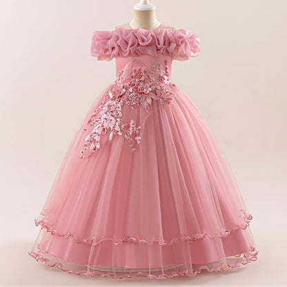 Kinder Mädchen Blumenmädchen Kleider Bestickt Hochzeit Brautjungfer Kleider Trägerlose Prinzessin Kleider Klavier Kostüme