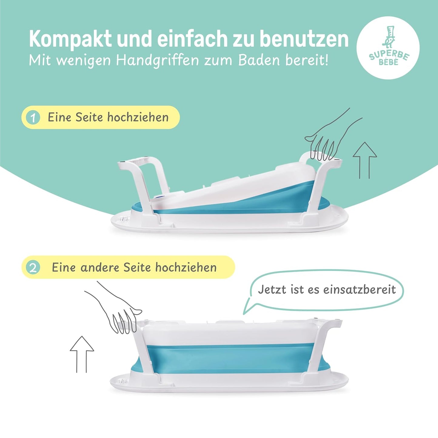 Faltbar Baby Badewanne Mit Rutschfestem Badewannensitz - Babywanne Xxl Mit Badethermometer - Von Der Geburt Bis 3 Jahre - Baby Bathtub - Babygeschenk - Geburtsgeschenke Für Mädchen & Jungen