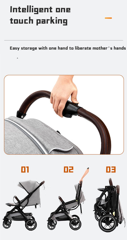YAZOCO Baby Stroller, 0-4 Years Buggy Small Foldable 0-22kg Buggy Small Folding Foot Cover Rain Cover (Grey)