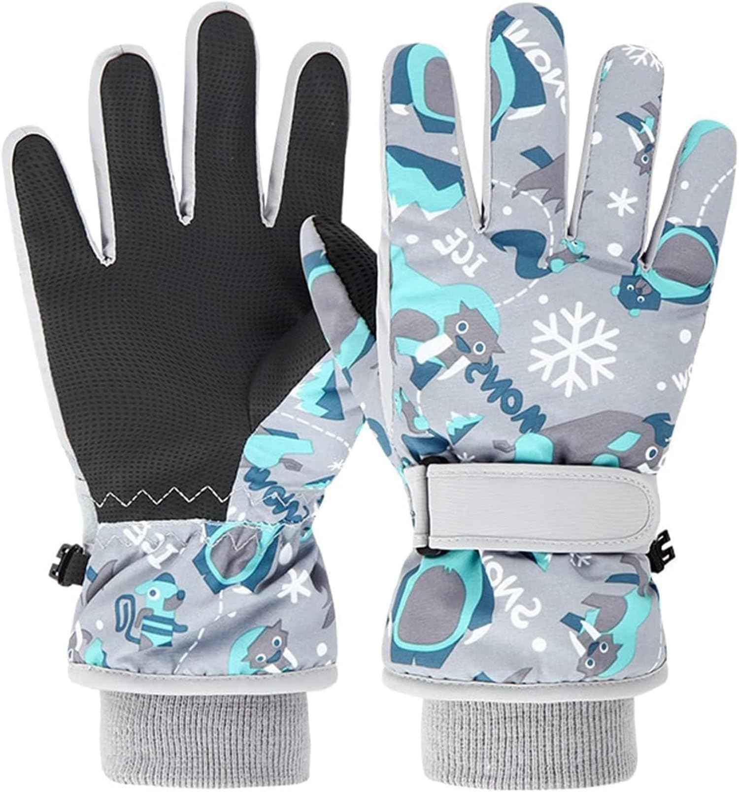 HNGEMSY Children's Winter Snow Gloves Ski Gloves for 2-13 Years Girls Boys PU Palm Waterproof Windproof Warm Fleece Winter Gloves